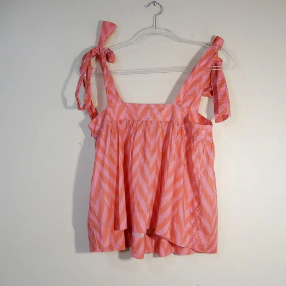 ULLA JOHNSON Iris Tank Size 8 Tie Shoulder Bougainvillea Chevron Poplin NEW $245 - Picture 13 of 16